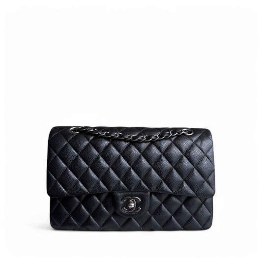 Chanel Classic Flap Medium - Caviar 25CM Quilted Black Ruthenium Silver Hardware Series 21