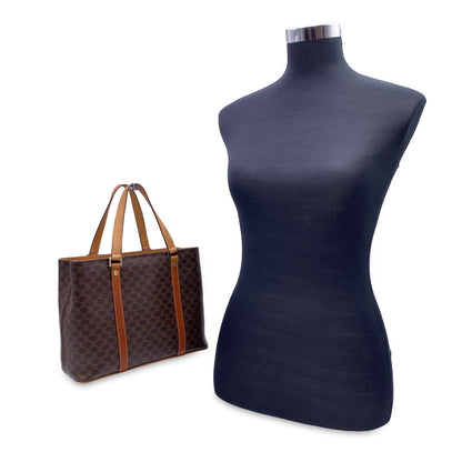 Celine Vintage Brown Macadam Canvas Small Tote Shoulder Bag