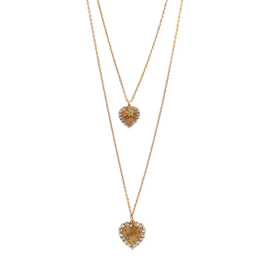 Dior Aged Gold Tone Metal J'Adior Double Heart Long Necklace
