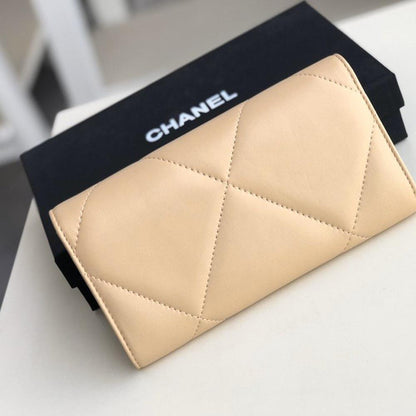 Chanel 19 Quilted Flap Wallet Long Goatskin