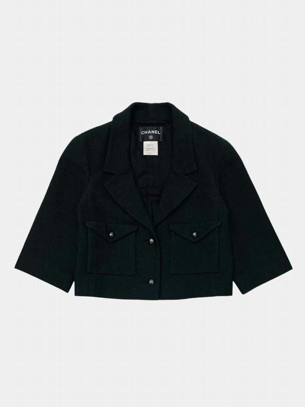 CHANEL Short Boxy Tweed Black Size US 8 Jacket