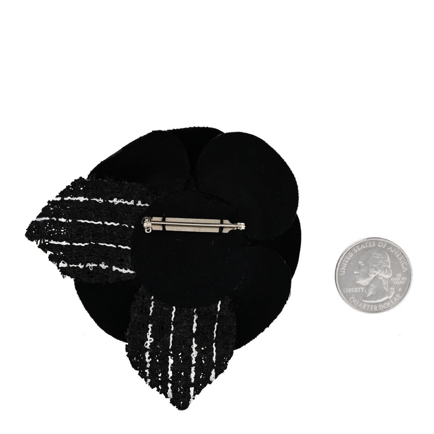 Tweed Fabric Camellia Pin Brooch Black White