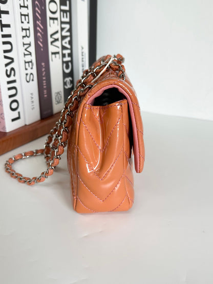 Chanel Patent Chevron Medium Flap Bag - Orange Shoulder Bags, Handbags #E