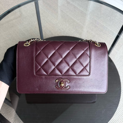 Chanel Mademoiselle Seasonal Flap - 25CM Quilted Lambskin Burgundy Gold Hardware Series 23