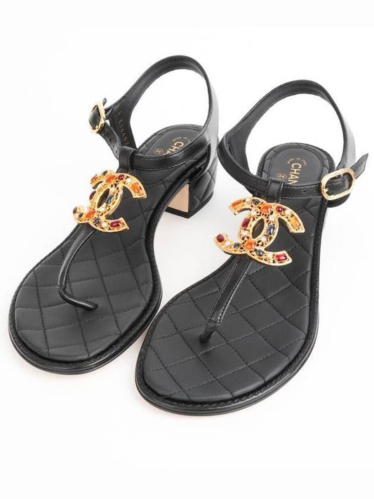 Jewelry CC Logo Quilted Sandals Black Chanel