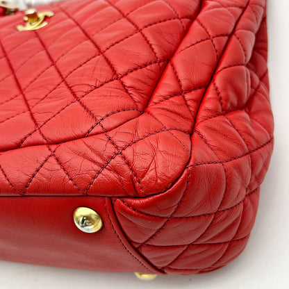 Chanel Red Quilted Lambskin Leather Shopping Tote Bag CN