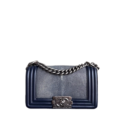 Chanel Boy Small - Small Galuchat Stingray Blue Ruthenium Silver Hardware Series 20