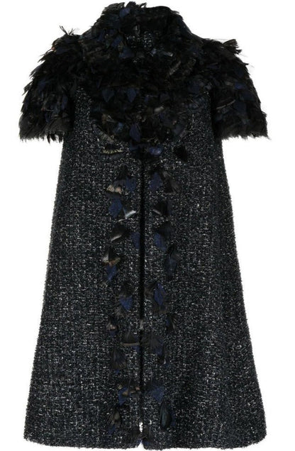 Feather-Embellished Tweed Coat