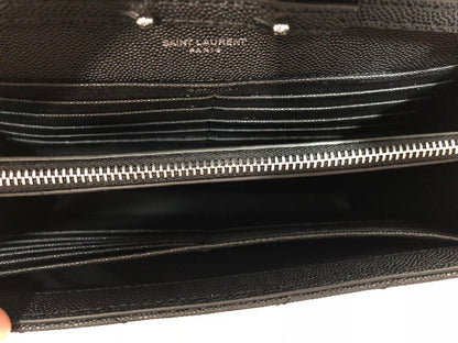 Yves Saint Laurent Cassandre Matelassé Chain Wallet In Grain De Poudre Embossed Black