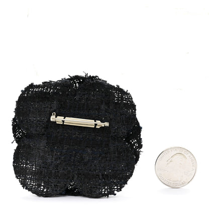 Tweed Camellia Pin Brooch Navy Blue