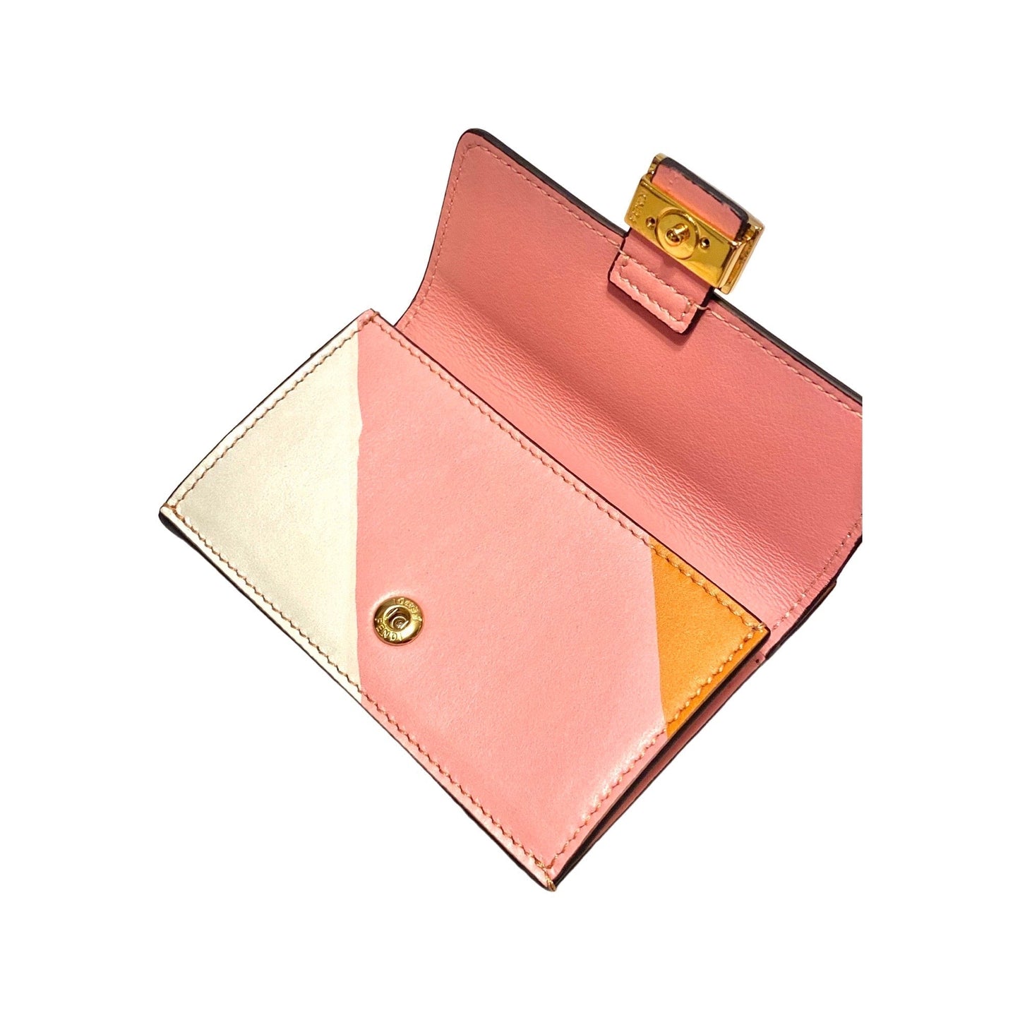 Fendi Baguette Pink Stripe Leather Card Holder Wallet 8M0423