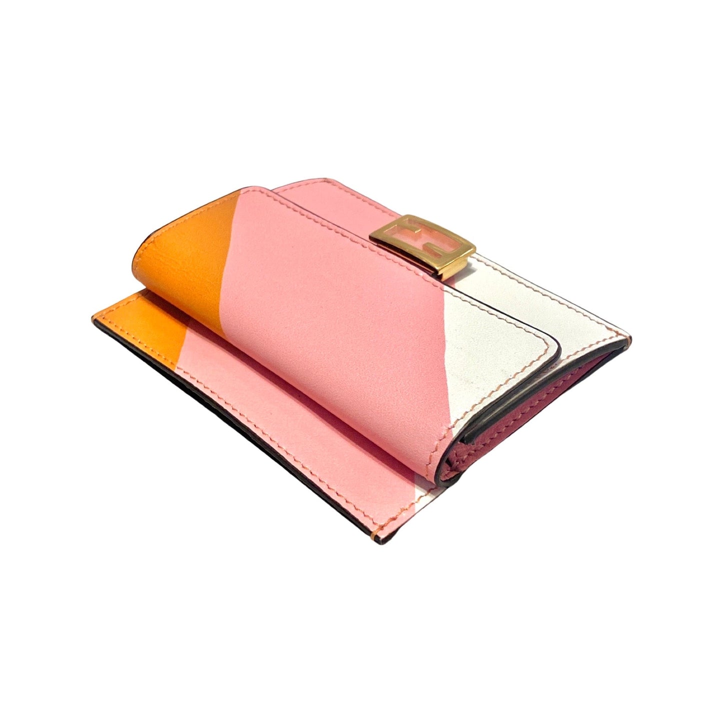 Fendi Baguette Pink Stripe Leather Card Holder Wallet 8M0423