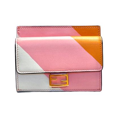 Fendi Baguette Pink Stripe Leather Card Holder Wallet 8M0423