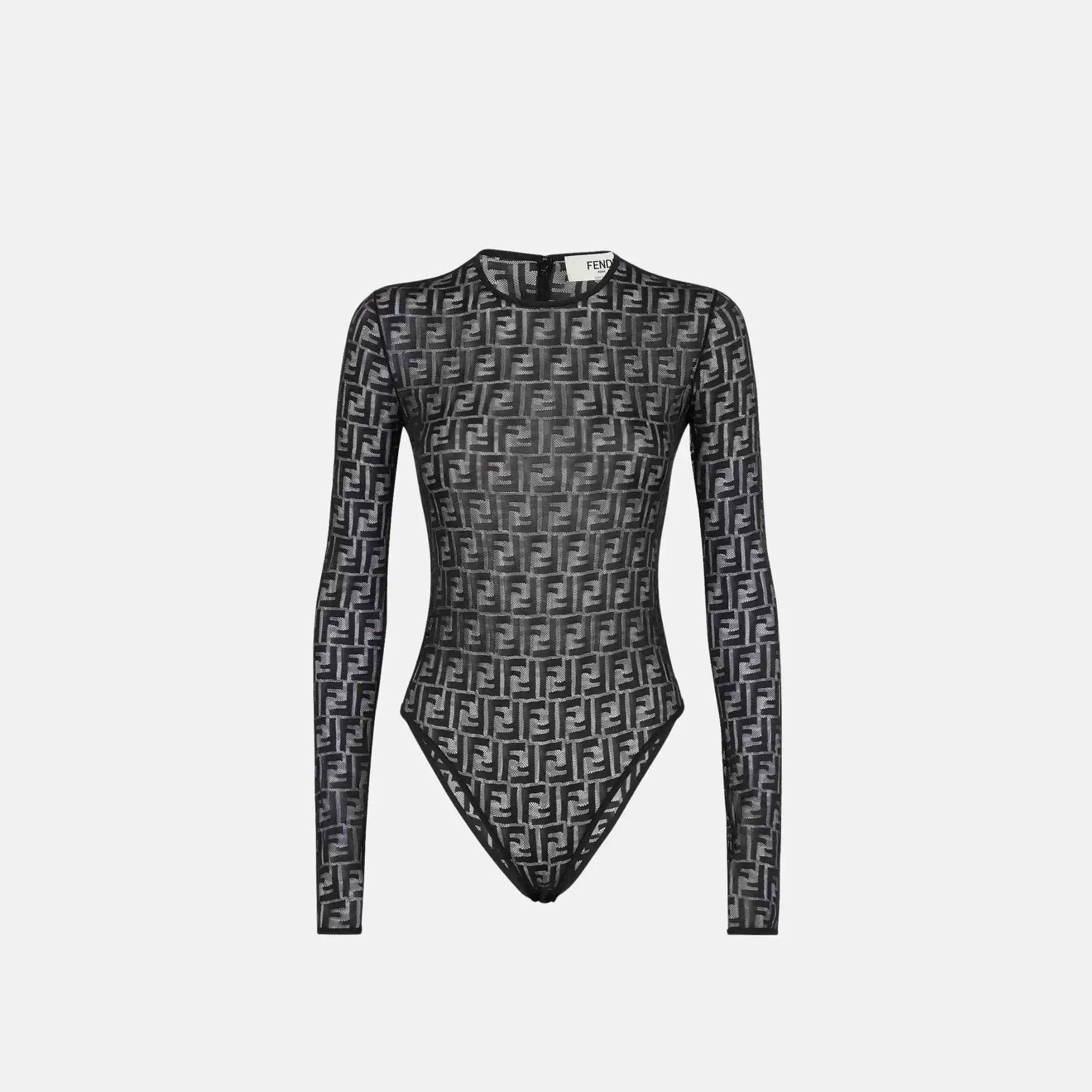 Fendi Body In Lace With Long Sleeves, Black, Front