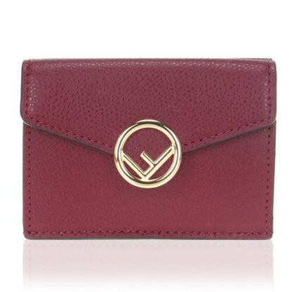 Fendi Calf Leather F Logo Barola Red Micro Trifold Wallet 8M0395