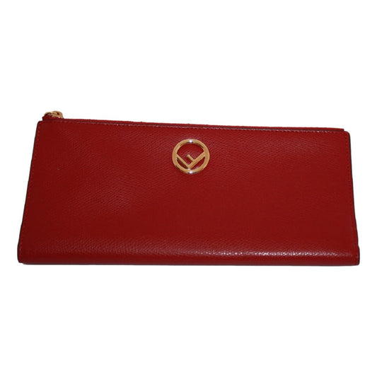 Fendi F is Fendi Red Calf Leather Double Zip Long Wallet 8M0405