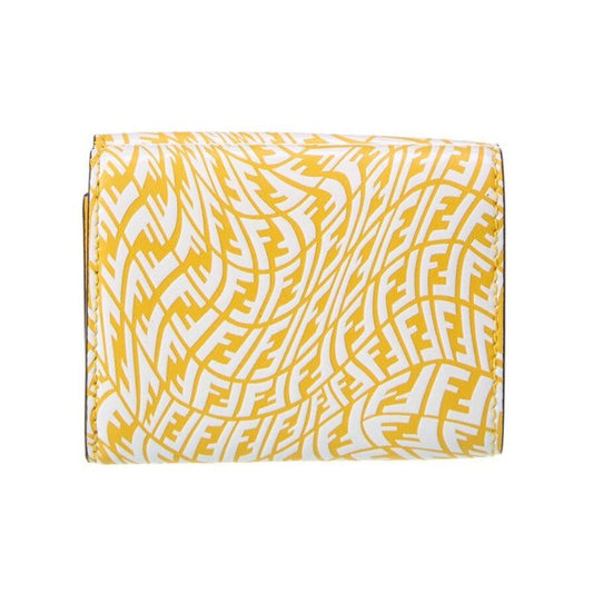 Fendi F is Fendi Yellow Leather Vertigo Print Small Trifold Wallet 8M0395