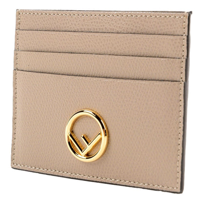 Fendi F Logo Beige Leather Card Case Wallet 8M0445