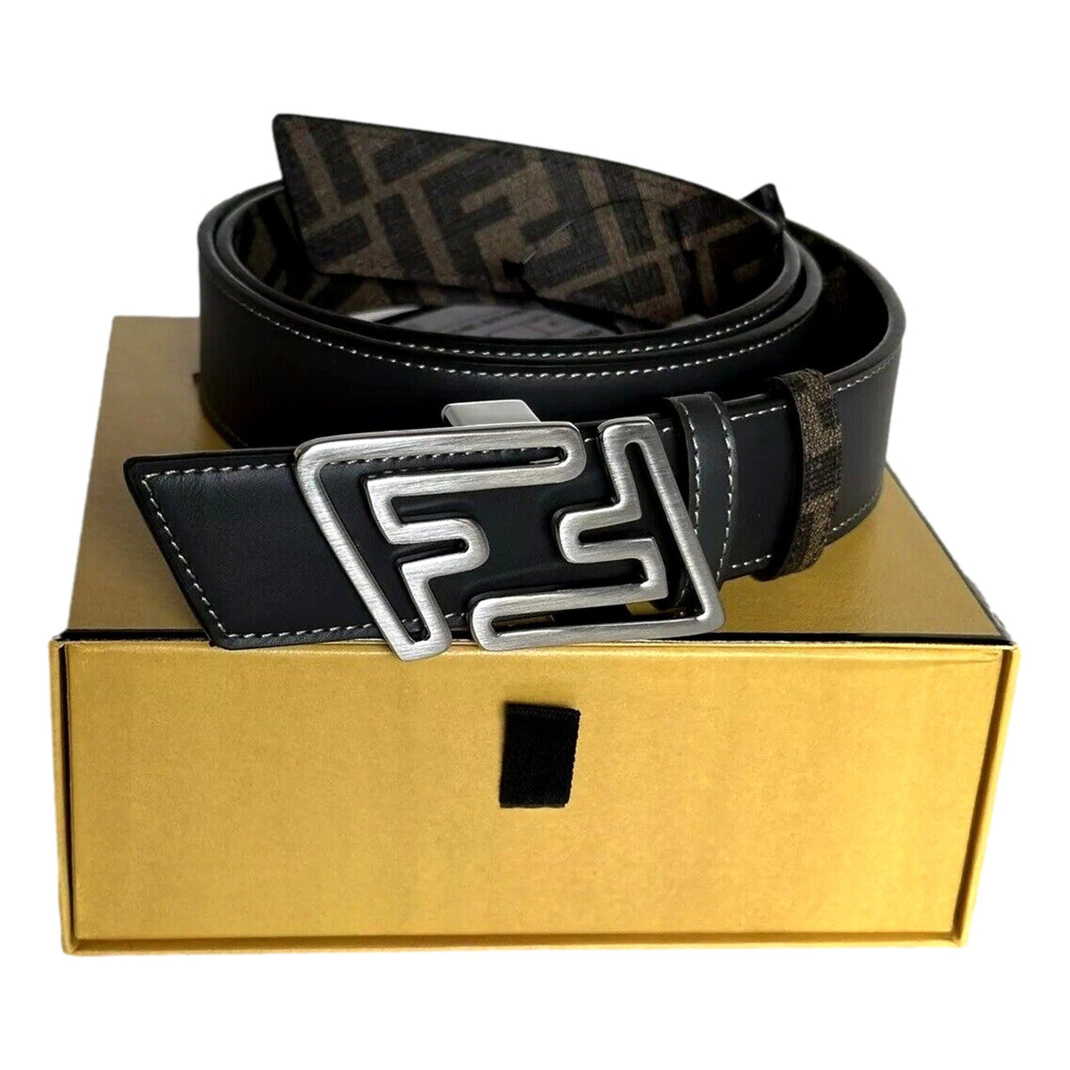 Fendi The Faster Men's Asphalt and Brown Belt Size 100