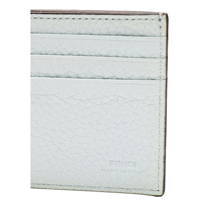 Fendi FF Logo Plaque Light Gray and Blue Pebbled Calf Leather Bifold Wallet