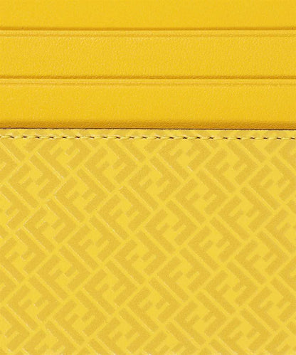 Fendi FF Logo Print Sunflower Yellow Leather Card Case 7M0164