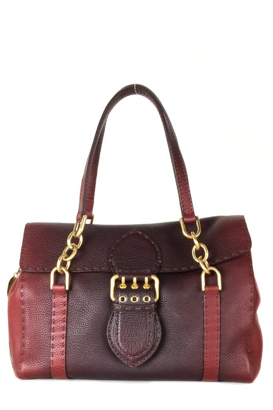 Fendi Handle Maroon Leather Shoulder Bag