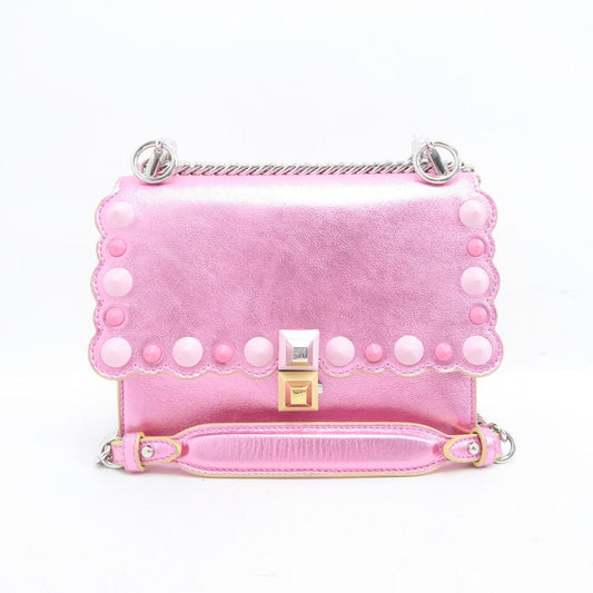 Fendi Kan I Studded Metallic Pink Calfskin Shoulder Bag