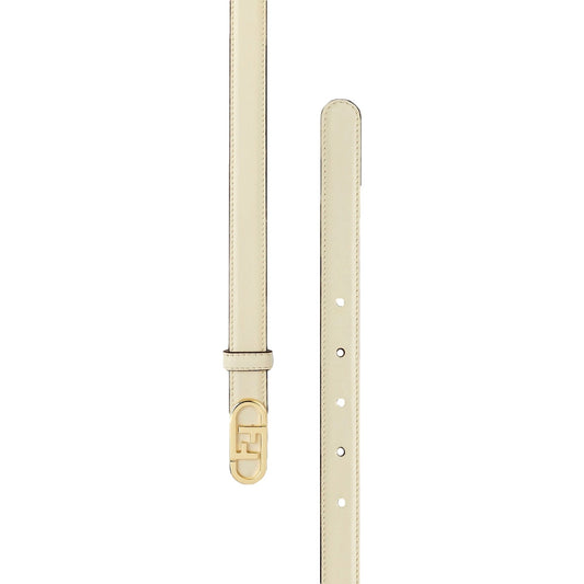 Fendi O'Lock Ivory Leather Skinny Belt Size 90