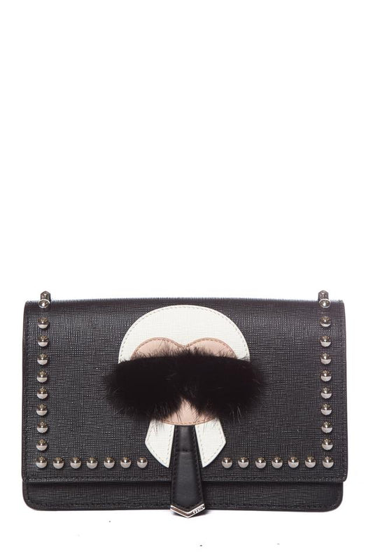 Fendi Karlito Wallet On A Chain Handle Black Leather Shoulder Bag