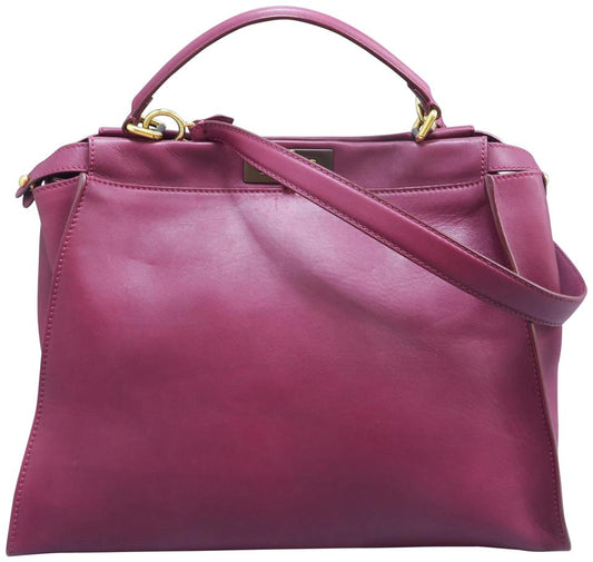 Fendi Large Peekaboo Oxblood Calfskin Leather Satchel