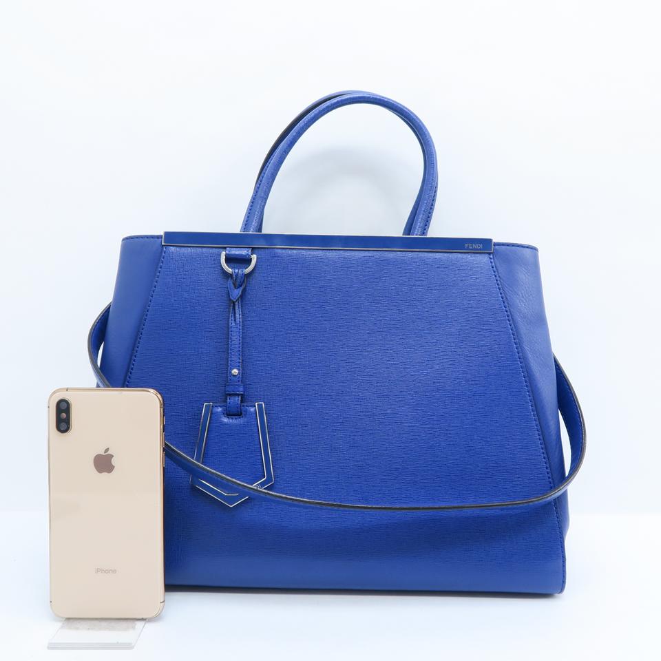 Fendi Medium 2jours Blue Calfskin Leather Satchel