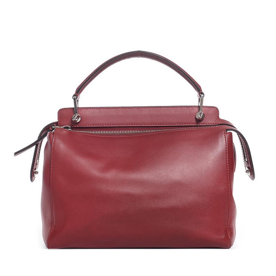 Fendi Medium Dotcom Dark Red Calfskin Leather Satchel