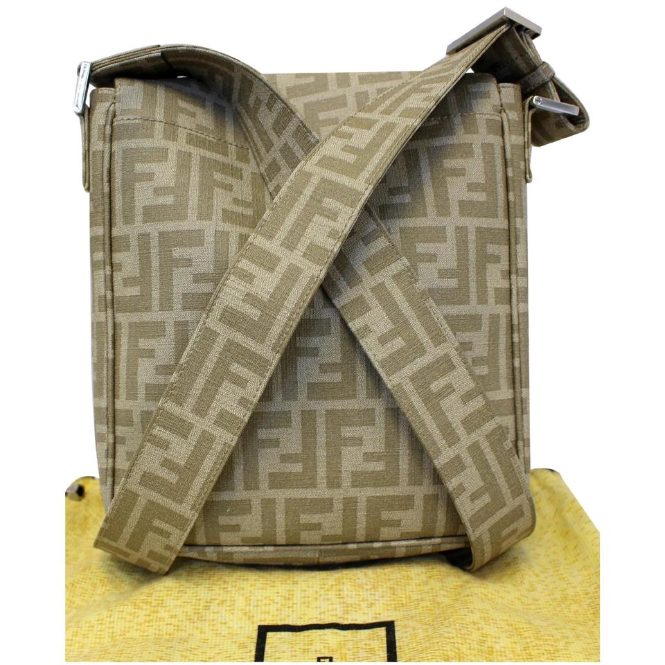 Fendi Messenger Zucca Flap Taupe Canvas Cross Body Bag