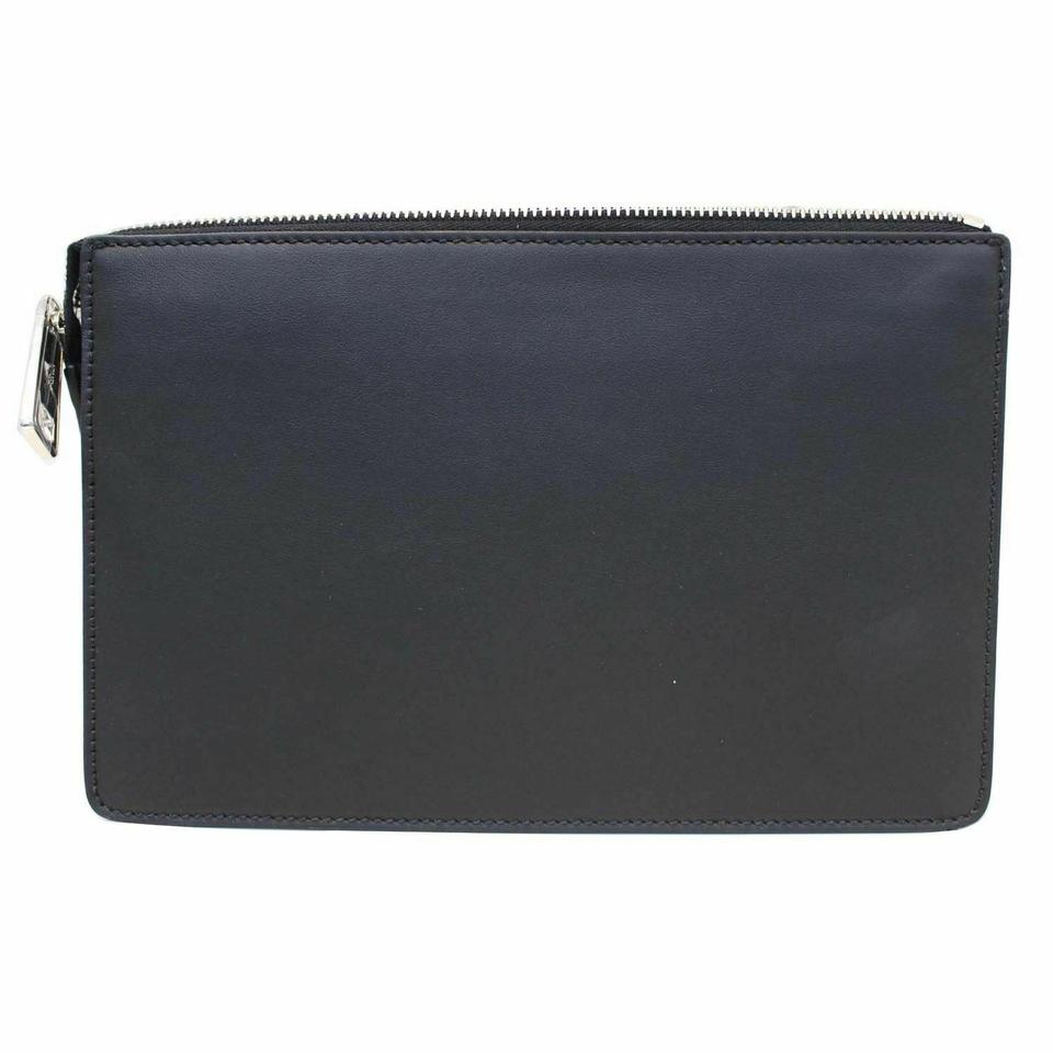 Fendi Metal Bugs Slim Black Calfskin Leather Clutch