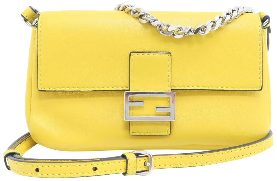 Fendi Micro Baguette Mustard Yellow Calfskin Leather Cross Body Bag