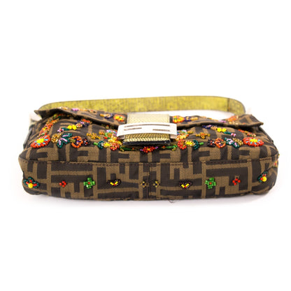 Fendi Floral Beaded Zucca Mini Baguette