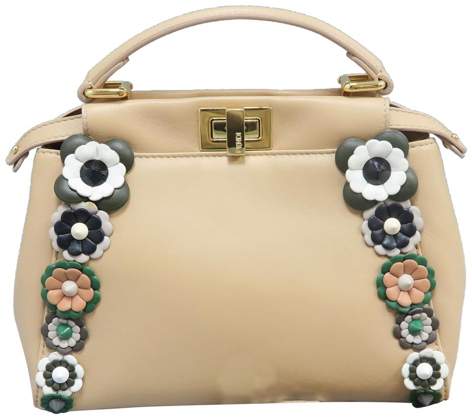 Fendi Mini Peekaboo Beige Lambskin Satchel