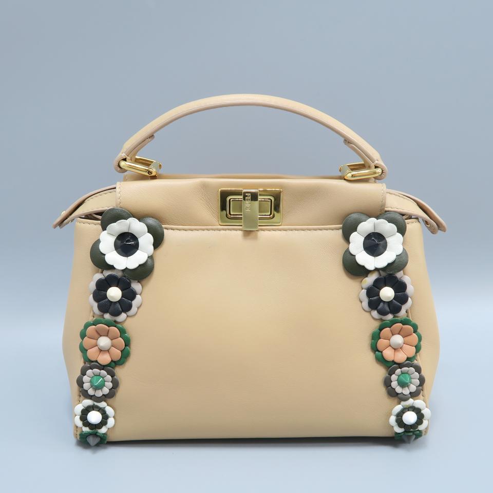 Fendi Mini Peekaboo Beige Lambskin Satchel