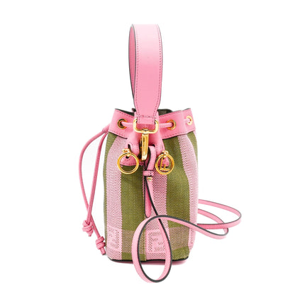 Fendi Mon Tresor Bucket Bag Pequin Raffia Mini in Green & Pink Stripe