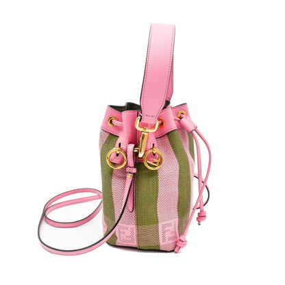 Fendi Mon Tresor Bucket Bag Pequin Raffia Mini in Green & Pink Stripe