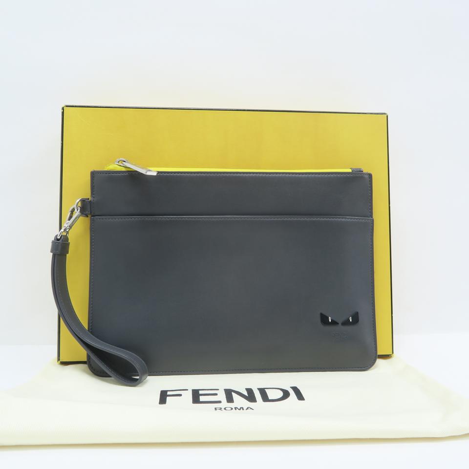 Fendi Monster Deepgrey Calfskin Leather Clutch