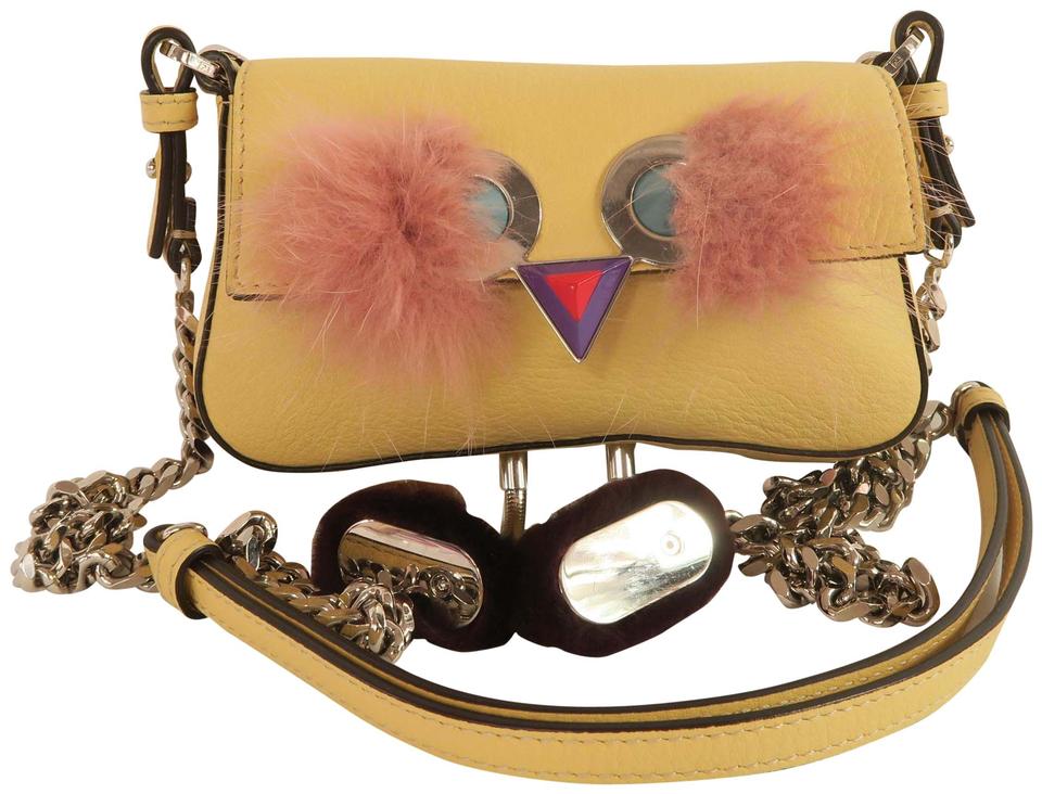 Fendi Monster Leather Yellow Calfskin Cross Body Bag