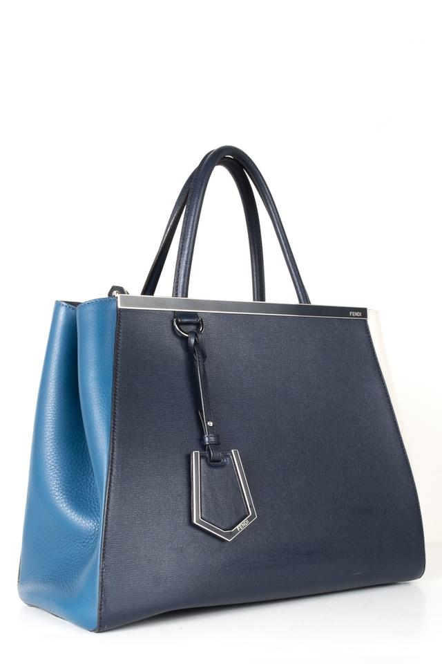 Fendi Navy Tricolor 2jourtote Blue Leather Shoulder Bag