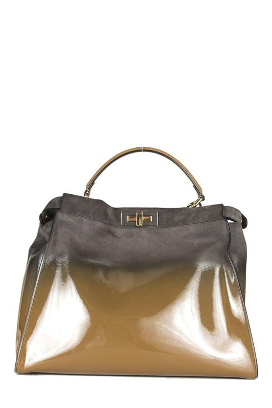 Fendi Ombre And Suede Tote Brown Patent Leather Shoulder Bag