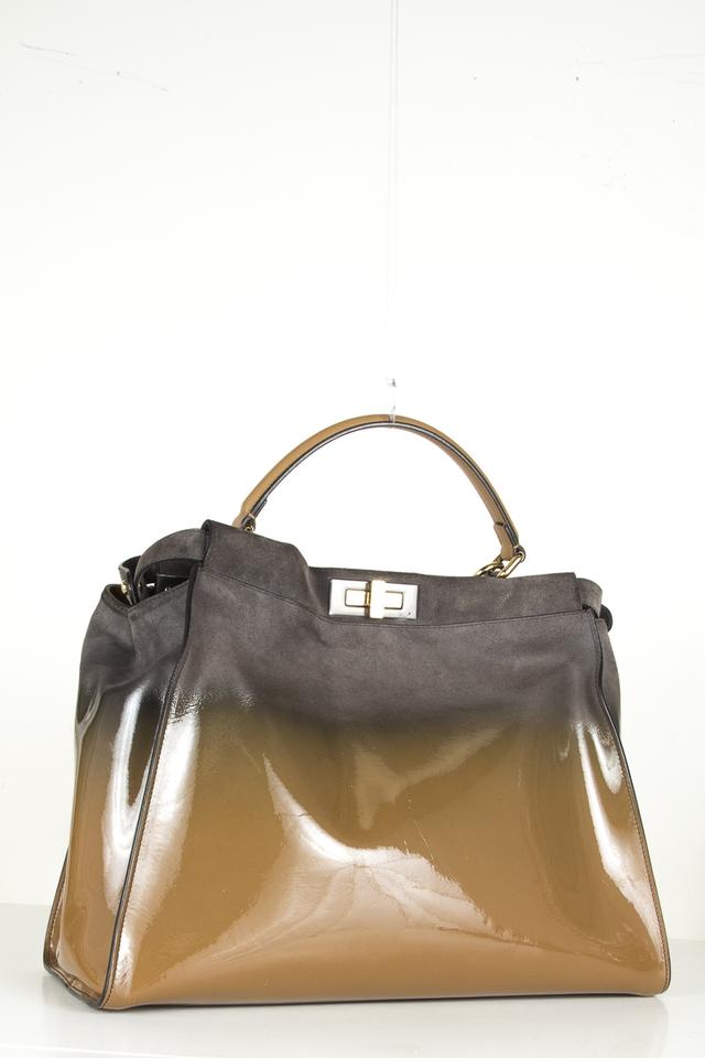 Fendi Ombre And Suede Tote Brown Patent Leather Shoulder Bag