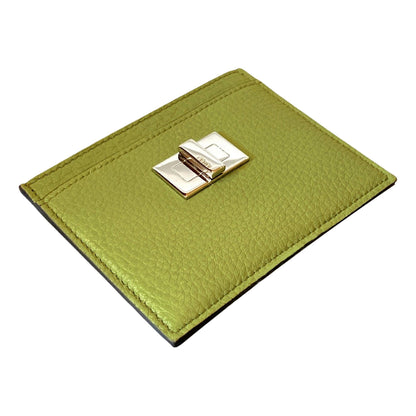 Fendi Peekaboo Kiwi Green Grained Leather Card Case Wallet