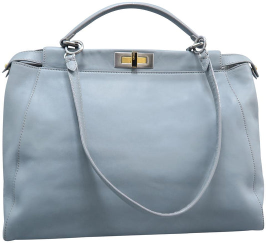 Fendi Peekaboo Large Dusty Blue Calfskin Leather Satchel