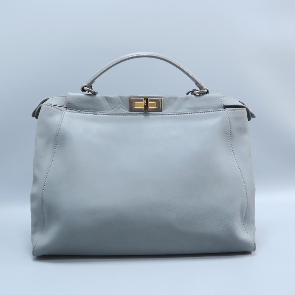 Fendi Peekaboo Large Dusty Blue Calfskin Leather Satchel