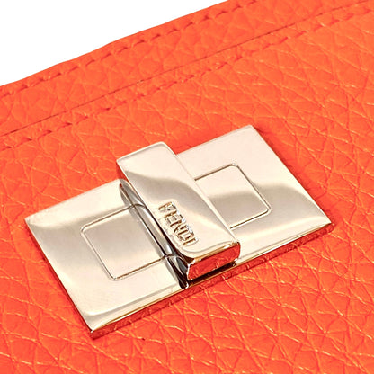 Fendi Peekaboo Orange Grained Leather Card Case Wallet