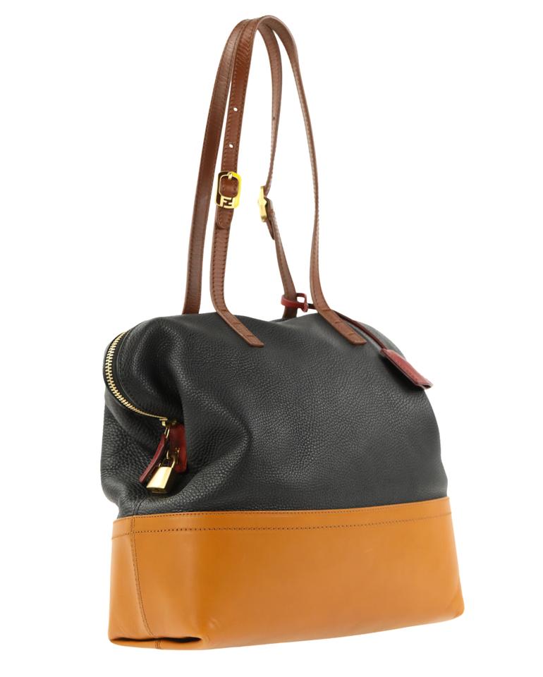 Fendi Pequin Tricolor Multicolor Leather Tote